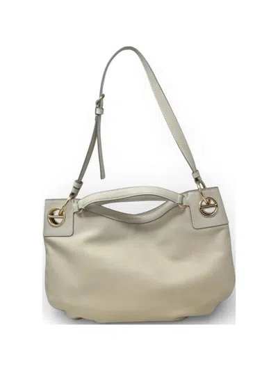 Borbonese Medium London Leather Shoulder Bag In Neutral