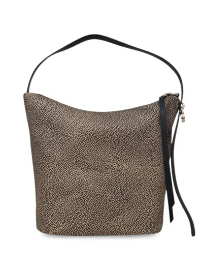 Borbonese Medium Op' Printed Bucket Bag In Black