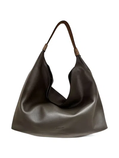 Borbonese Medium Plie Grained-leather Shoulder Bag In Brown