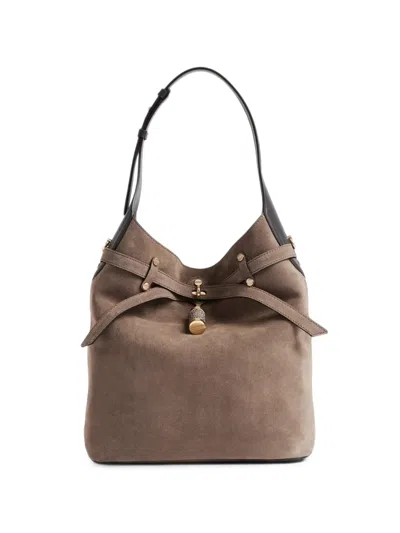 Borbonese Medium Premiere Bucket Suede Toggle-fastening Tote Bag In Brown