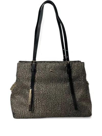 Borbonese Medium Printed Shoulder Bag In Black