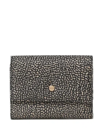 Borbonese Medium Printed Tri-fold Wallet In Black
