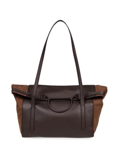Borbonese Medium Shopping Logo-plaque Pebbled-effect Tote Bag In Brown