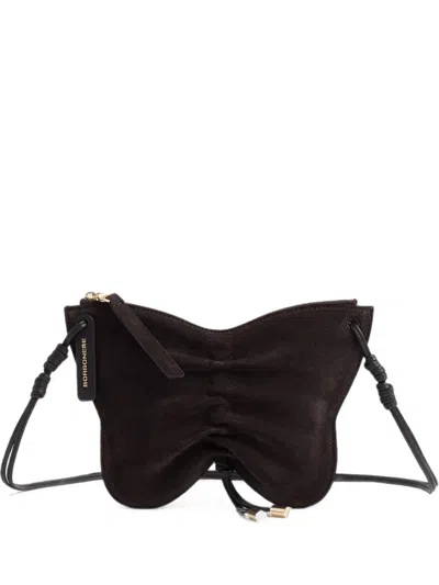 Borbonese Mini Borboleta Butterfly-shape Suede Cross Body Bag In Brown