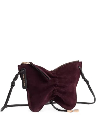 Borbonese Mini Butterfly-shaped Suede Shoulder Bag In Burgundy