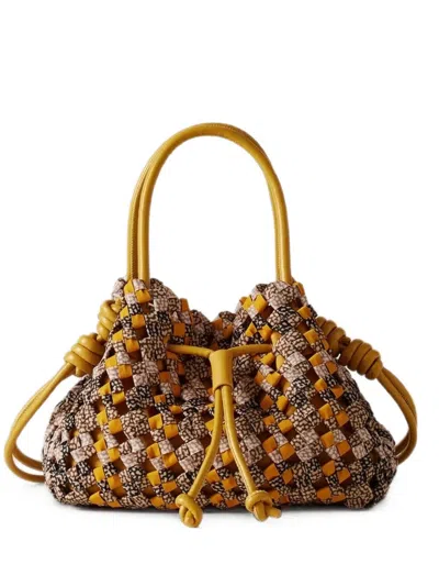 Borbonese Mini The Nest Woven Drawstring Tote Bag In Yellow