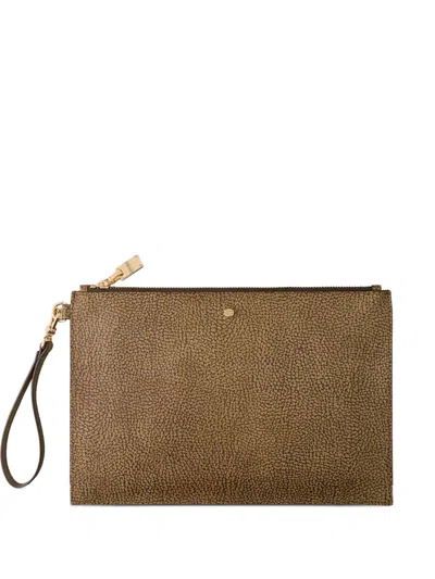 Borbonese Op Coated Canvas Pouch In Brown