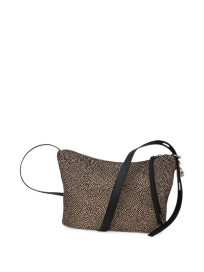 Borbonese Op Occhio Di Pernice Shoulder Bag In Black