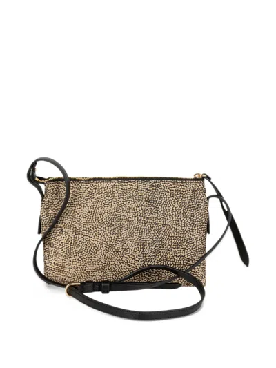 Borbonese Op-print Leather-trim Shoulder Bag In Purple