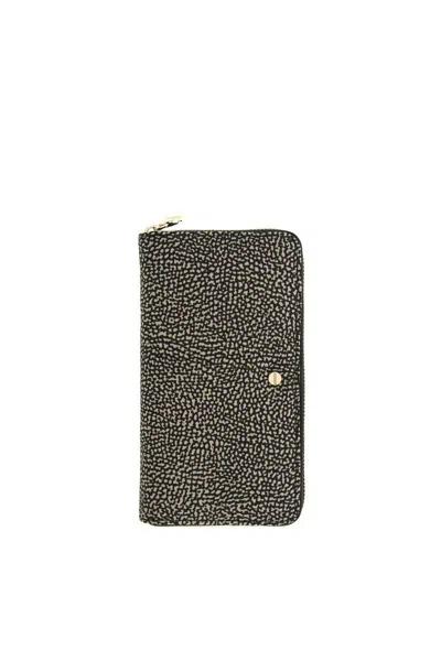 Borbonese P.foglio Large Zip Around Accessories In X11 Op Naturale/nero