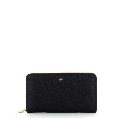 Borbonese P.foglio Large Zip Around Accessories In Y66 Dark Black