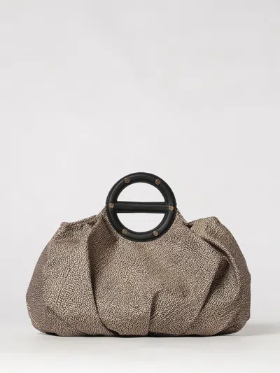 Borbonese Polka Dot Handbag In Recycled Nylon With Double Leather Handle In Gold
