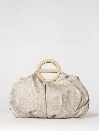Borbonese Polka Dot Handbag In Recycled Nylon With Double Leather Handle In White