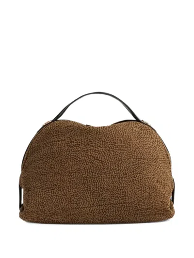 Borbonese Printed Suede Tote Bag In Brown