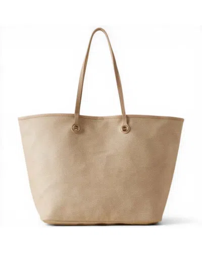 Borbonese Shopping Bag Flight M Woman Sand In Tela Canvas Spalmata And Leather In Beige