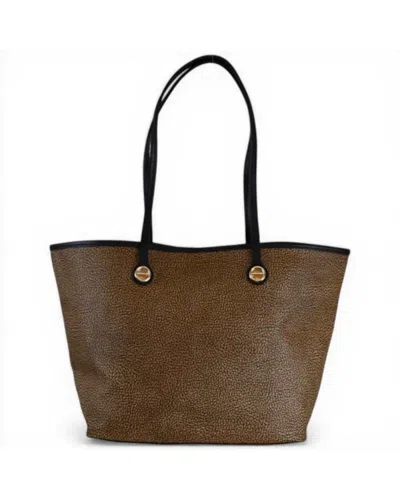 Borbonese Shopping Bag Flight M Women's Natural And Black Op In Spalmata Canvas And Leather
