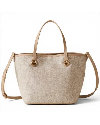 Borbonese Shopping Bag Flight S Women's Sand With Spalmata And Leather Shoulder Strap In Beige