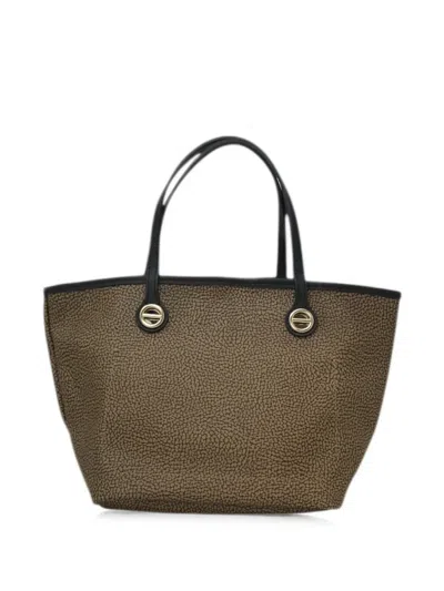 Borbonese Small Flight Printed Tote Bag In Brown