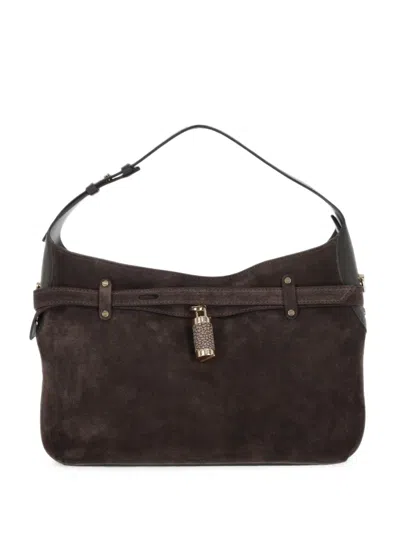 Borbonese Small Premere Hobo Suede Padlock Shoulder Bag In Brown
