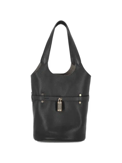 Borbonese Small Premiere Padlock-detail Pebbled-leather Shoulder Bag In Black
