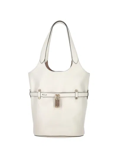 Borbonese Small Secchiello Padlock-detail Pebbled Leather Shoulder Bag In White
