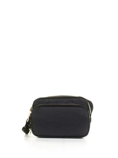 Borbonese Small Shoulder Bag In Op Fabric In Dark Black
