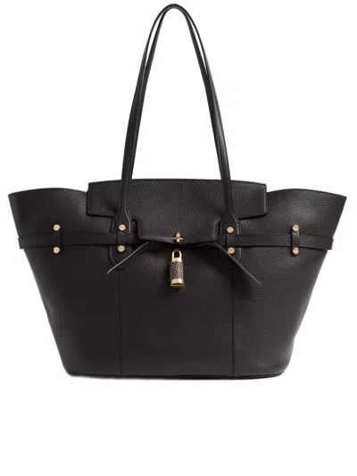 Borbonese Structured Black Pebbled Tote Bag With Gold-tone Detailing