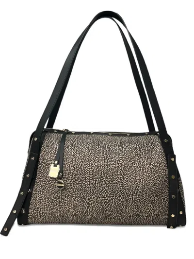 Borbonese Studded Barrel Shoulder Bag In Black