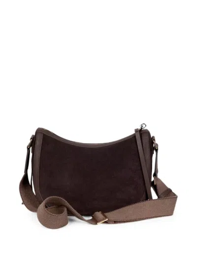 Borbonese Suede Leather Shoulder Bag In Brown