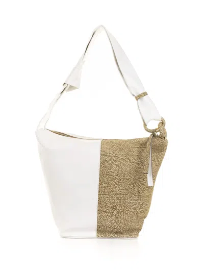 Borbonese Sunset Medium Bucket Bag In Nappa Leather In Chantilly Cream/op Naturale