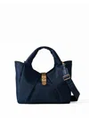 BORBONESE FABRIC AND LEATHER HANDBAG WITH SHOULDER STRAP