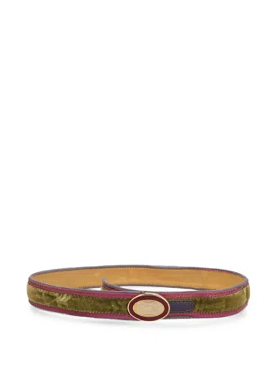 Pre-owned Borbonese Vintage Velvet Oval-buckle Belt In Green