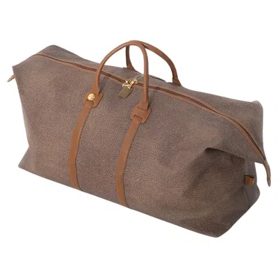 Pre-owned Borbonese Vintage Weekender Bag - "occhio Di Pernice" Leather In Brown