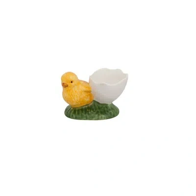 Bordallo Pinheiro 1 Eggshell With Whole Chick Egg Cup In White;green;yellow