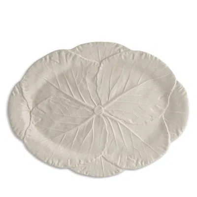 Bordallo Pinheiro Cabbage Earthenware Beige Oval Platter 17 In White