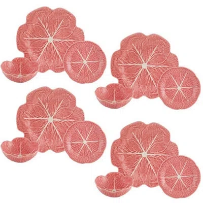 Bordallo Pinheiro Cabbage Pink 12 Piece Set (7" Bowl) , Service For 4