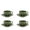 Bordallo Pinheiro Cabbage Teacup & Saucer Set, Service For 4 In Green