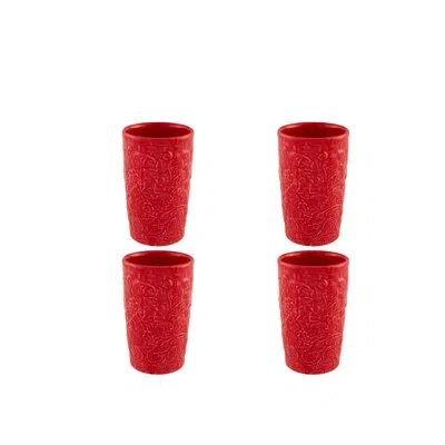 Bordallo Pinheiro Carmen Highball Tumbler Strawberries, Set Of 4 In Red