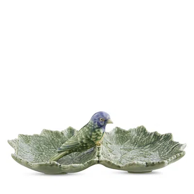 Bordallo Pinheiro Cineraria Double Leaf With Blue Bird In Green