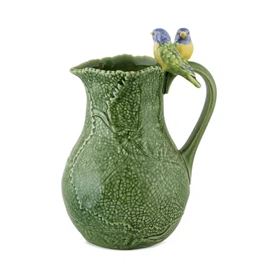 Bordallo Pinheiro Cineraria Pitcher With Bird In Green