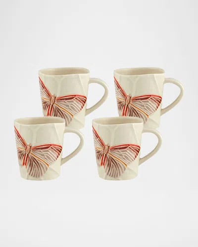 Bordallo Pinheiro Cloudy Butterflies Mugs By Claudia Schiffer, Set Of 4 In White