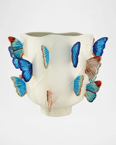 Bordallo Pinheiro Cloudy Butterflies Xl Vase By Claudia Schiffer In White/blue