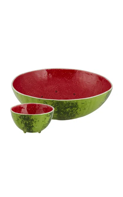Bordallo Pinheiro Five-piece Watermelon Earthenware Salad Serving Set In Red