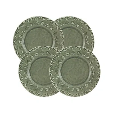 Bordallo Pinheiro Flora 9.02'' Earthenware Salad Or Dessert Plate , Set Of 4 In Green