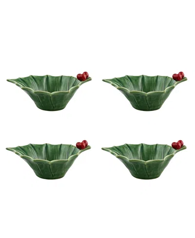 Bordallo Pinheiro Holly Earthenware Bowls, Set Of 4 In Green