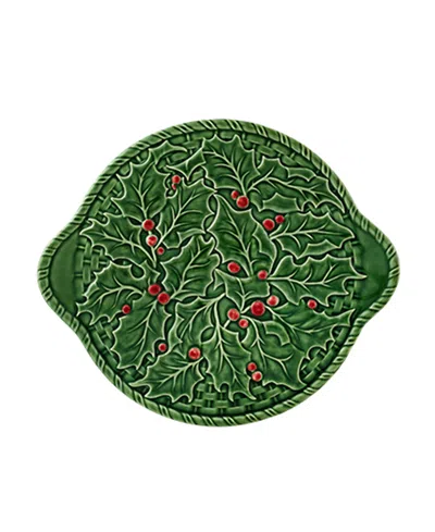 Bordallo Pinheiro Holly Earthenware Cake Plate In Green