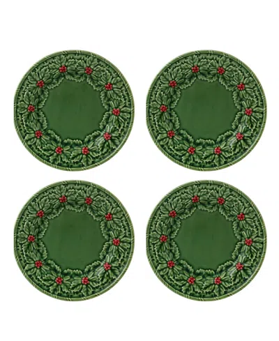 Bordallo Pinheiro Holly Earthenware Dessert Plates, Set Of 4 In Green