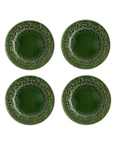 Bordallo Pinheiro Holly Earthenware Dinner Plates, Set Of 4 In Green