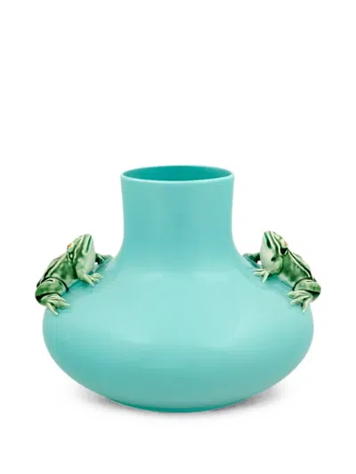 Bordallo Pinheiro Large Duas Rãs Vase In Blue