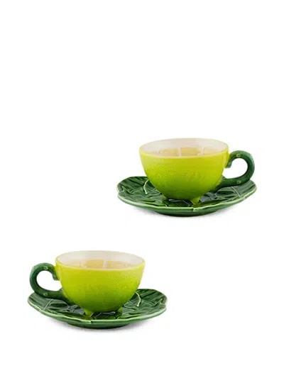 Bordallo Pinheiro Lemon-motif Saucer Set (set Of Two) In Green